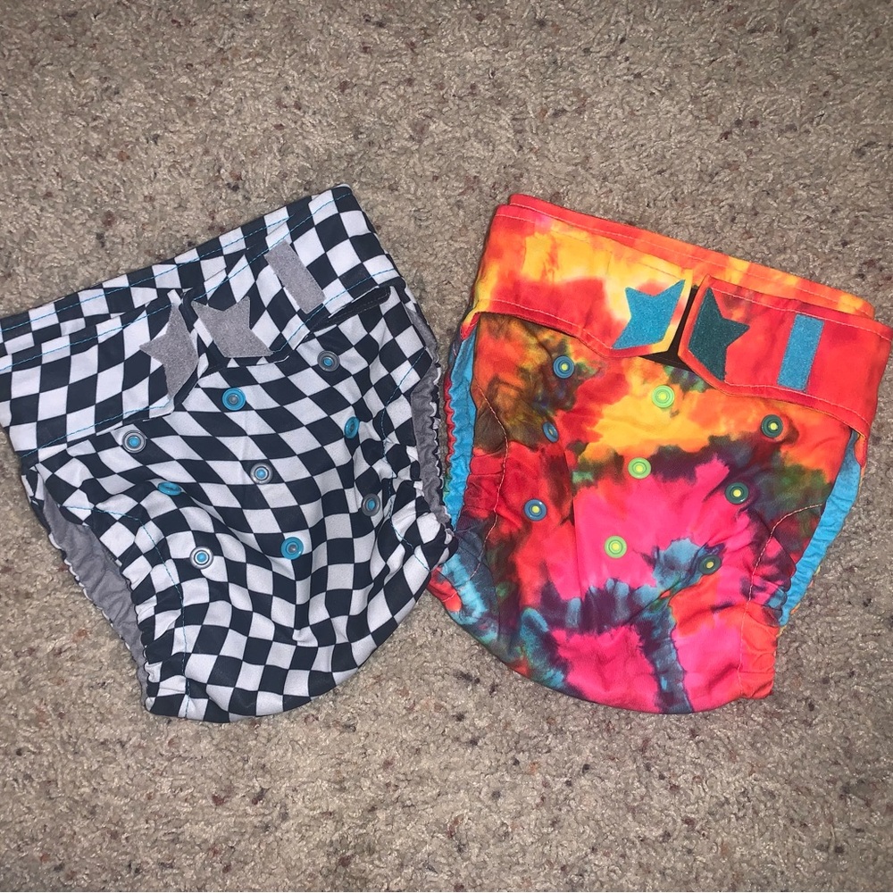 Ragababe Cloth Diapers Lot, Checkers/California Tie Dye with inserts